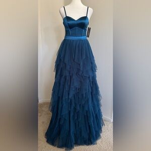 New City Studios Juniors' Sweetheart-Neck Ruffled Cascade Gown